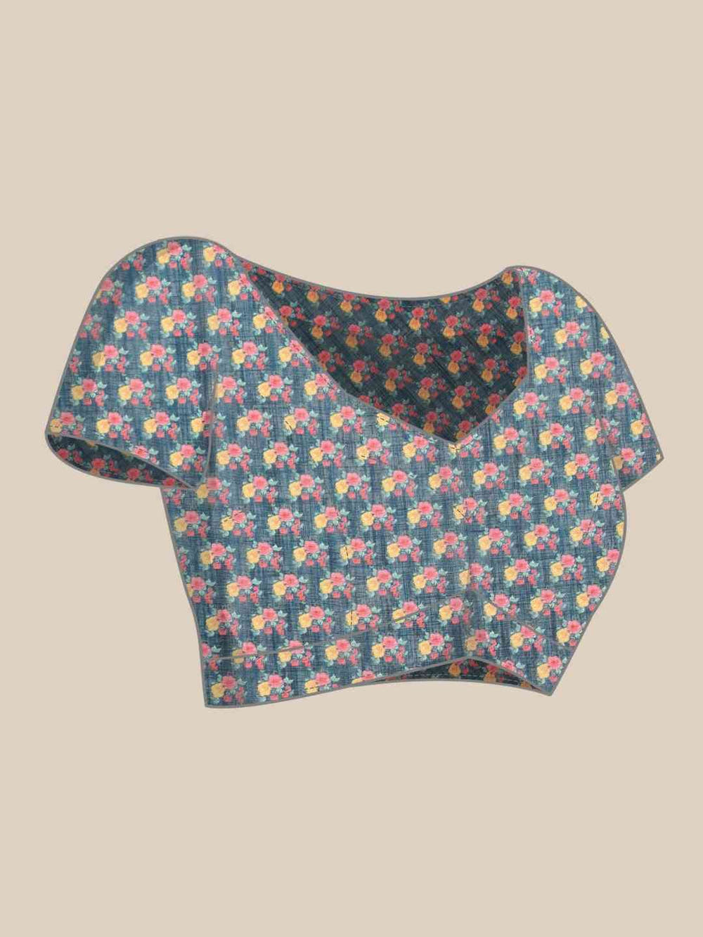 Trendy Linen Floral And Geometric Print Saree