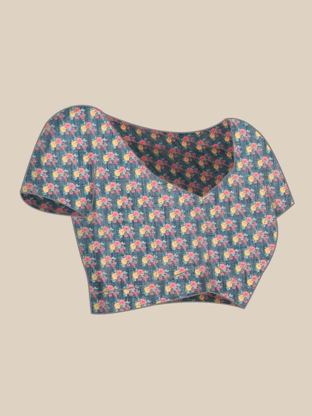 Trendy Linen Floral And Geometric Print Saree