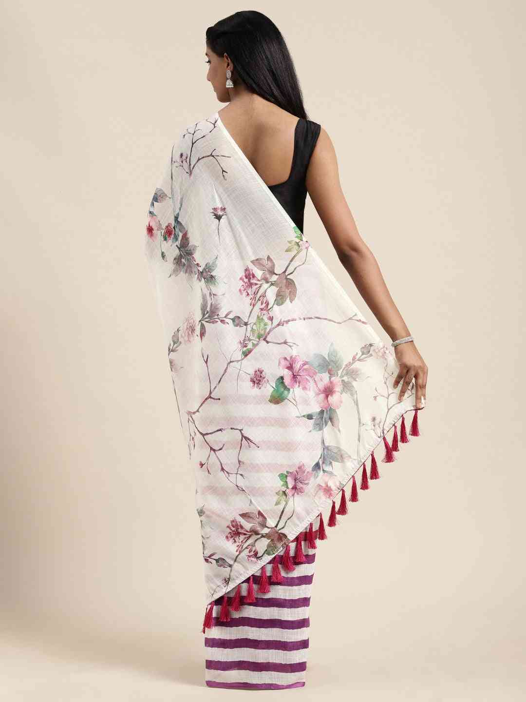 Beautiful Linen Saree With Floral Print