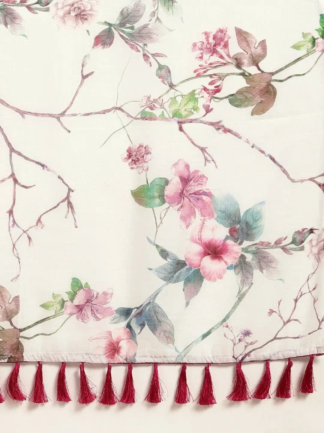 Beautiful Linen Saree With Floral Print