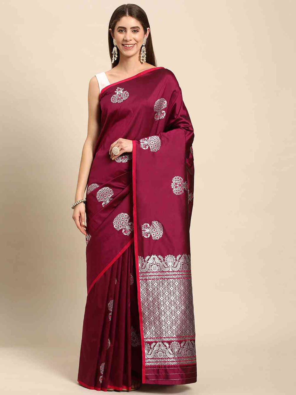 Banarasi Zari Silk Saree With Ethnic Motifs