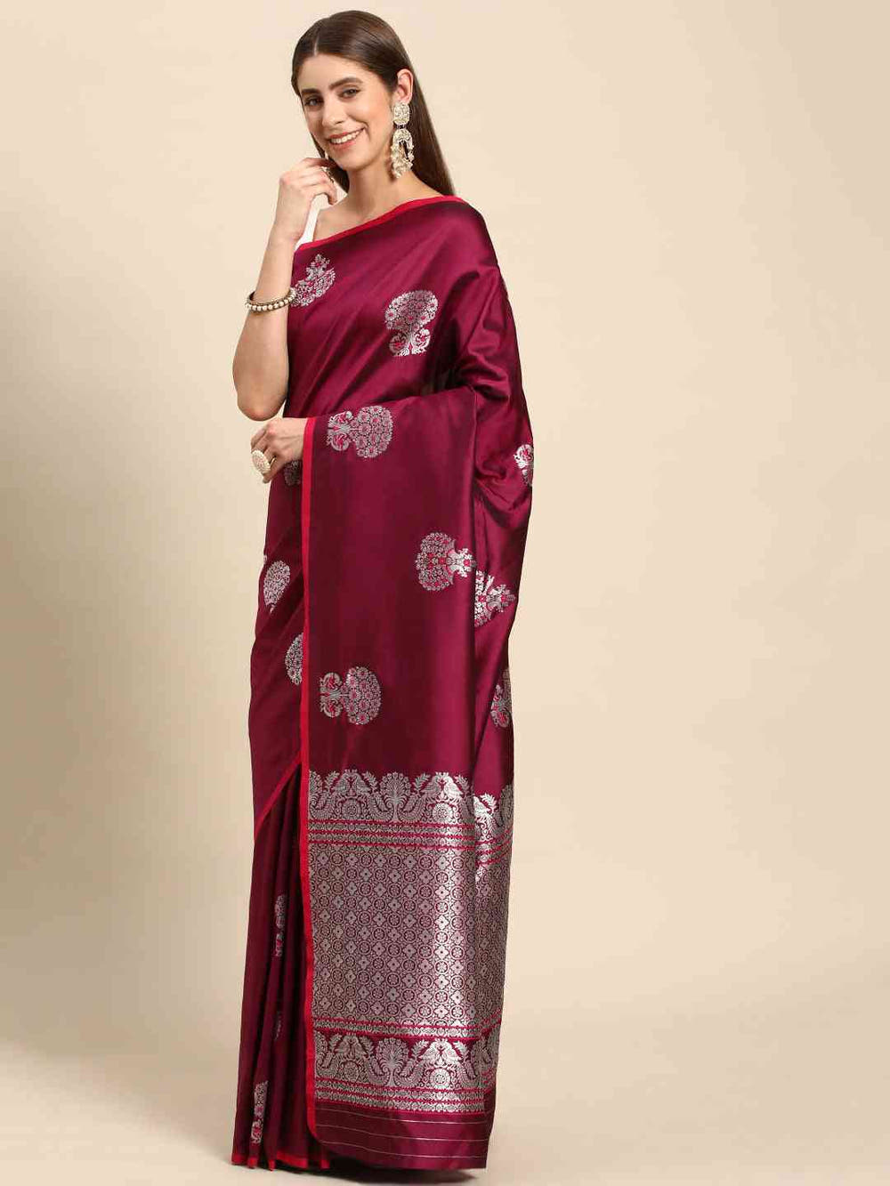 Banarasi Zari Silk Saree With Ethnic Motifs