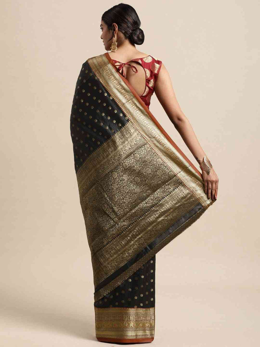 Stylish Banarasi Grey Colour Woven Design Silk Saree