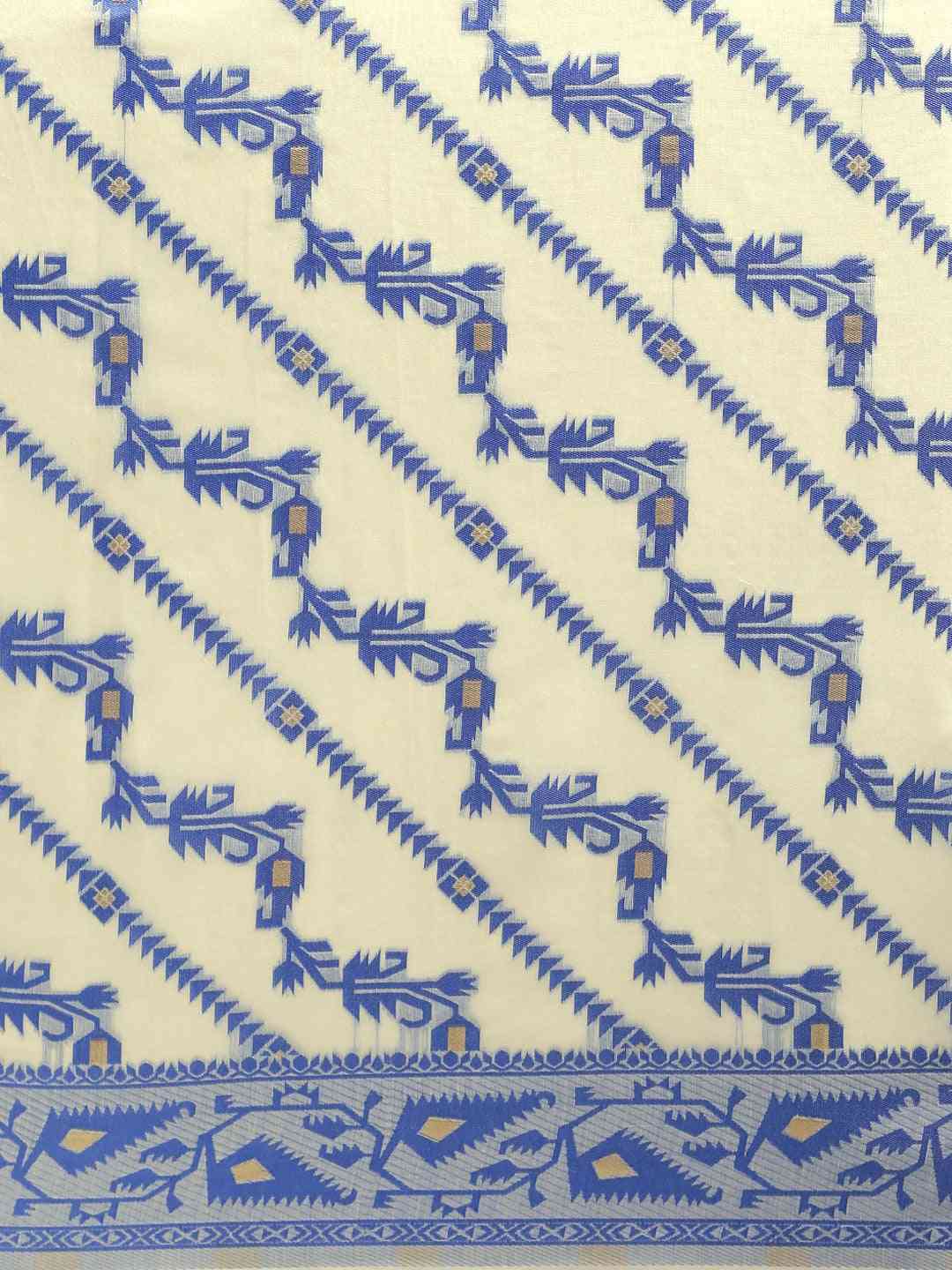 Jamdani Blue Colour Ethnic Motif Design Silk Cotton Saree