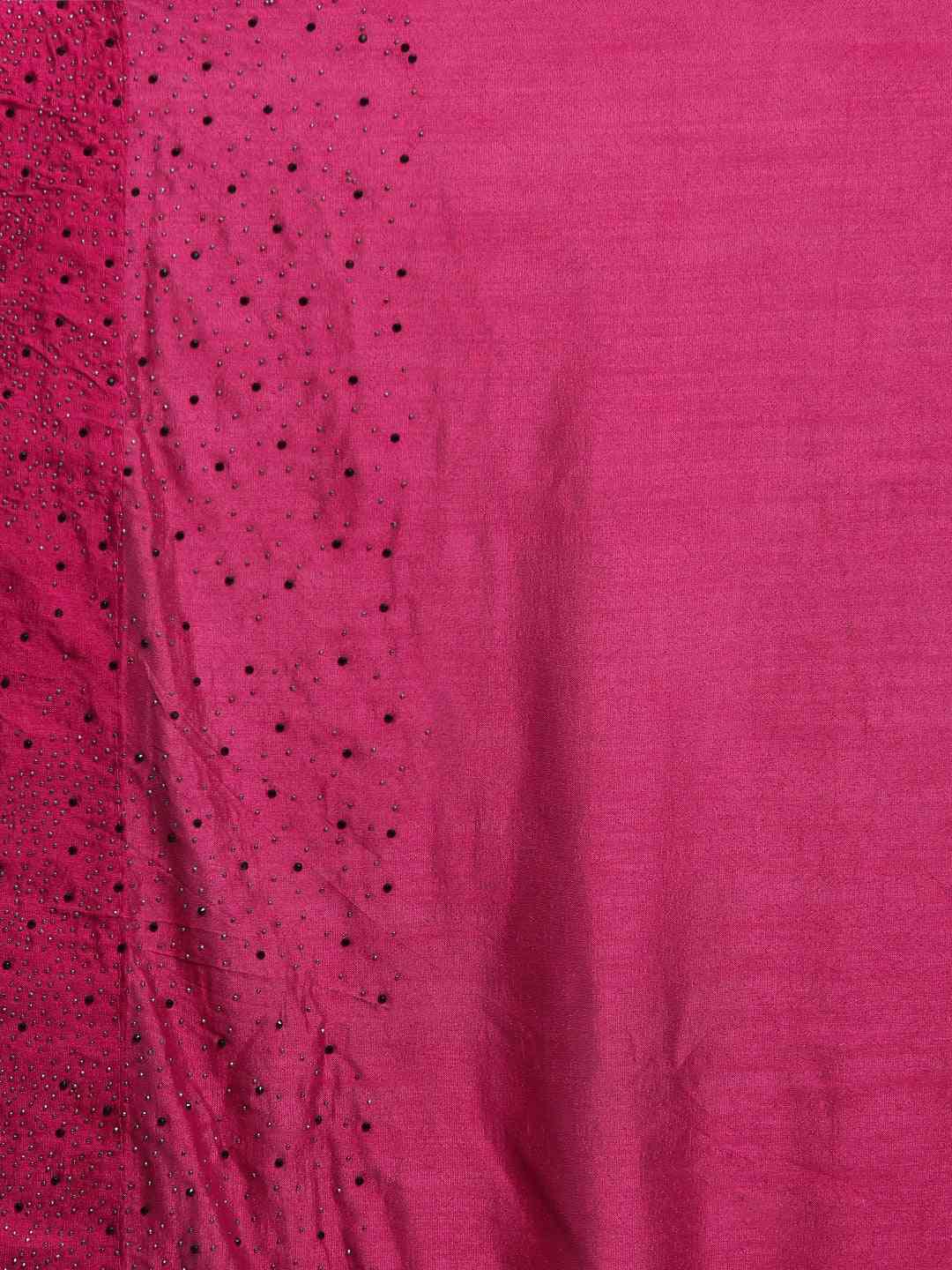 Stylish Poly Silk Wine Colour Stones Work Saree