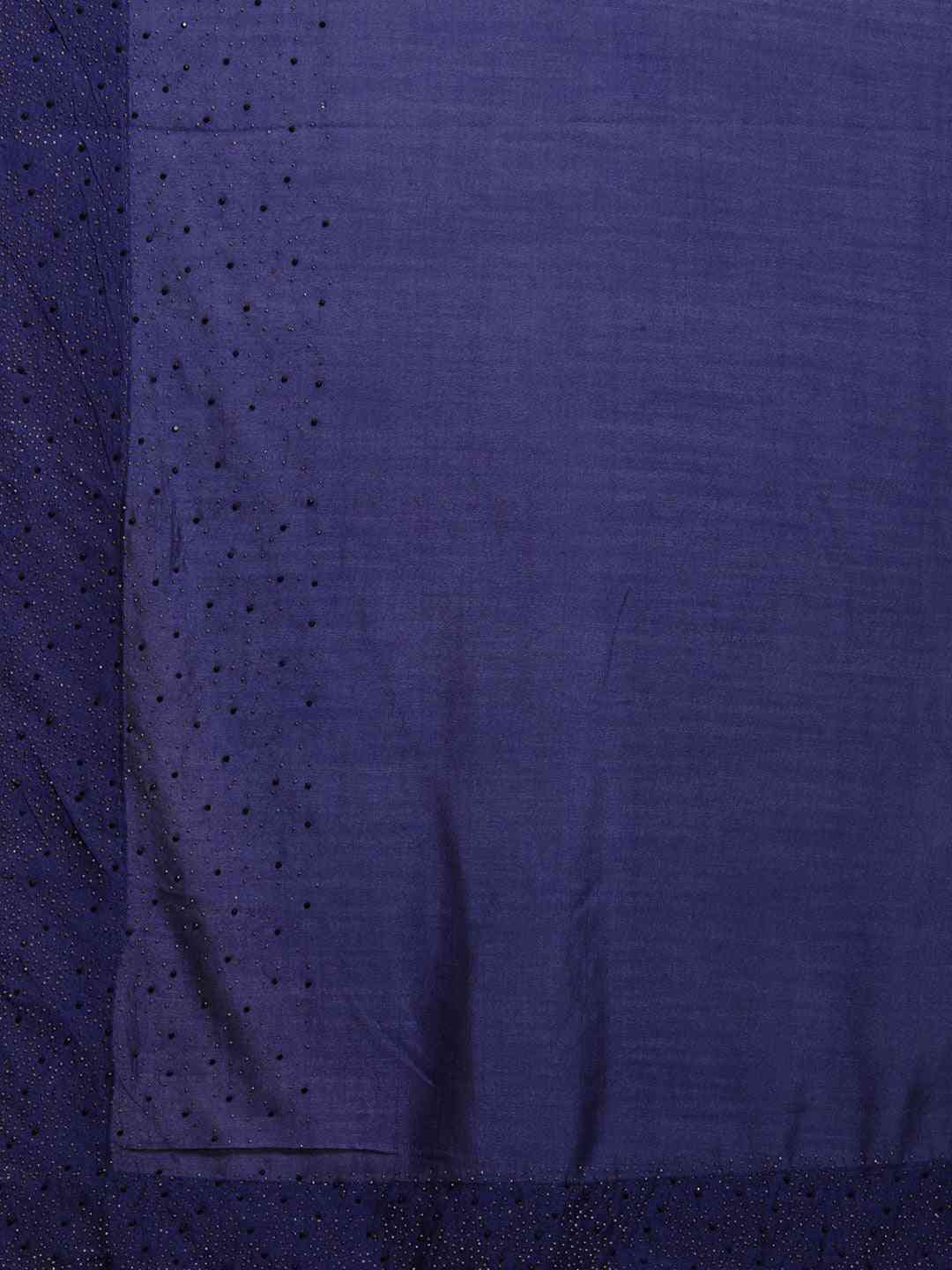 Stylish Navy Colour Solid Print With Stones Work Saree