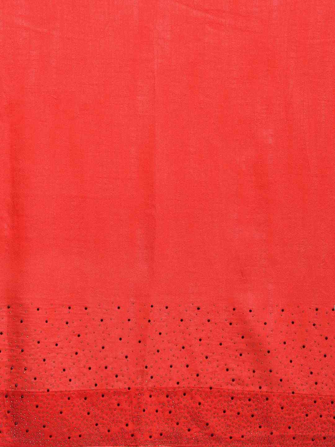 Stylish Red Colour Solid Print With Stones Work Saree