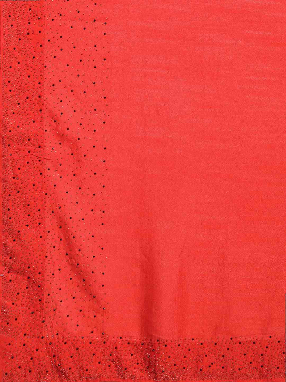 Stylish Red Colour Solid Print With Stones Work Saree