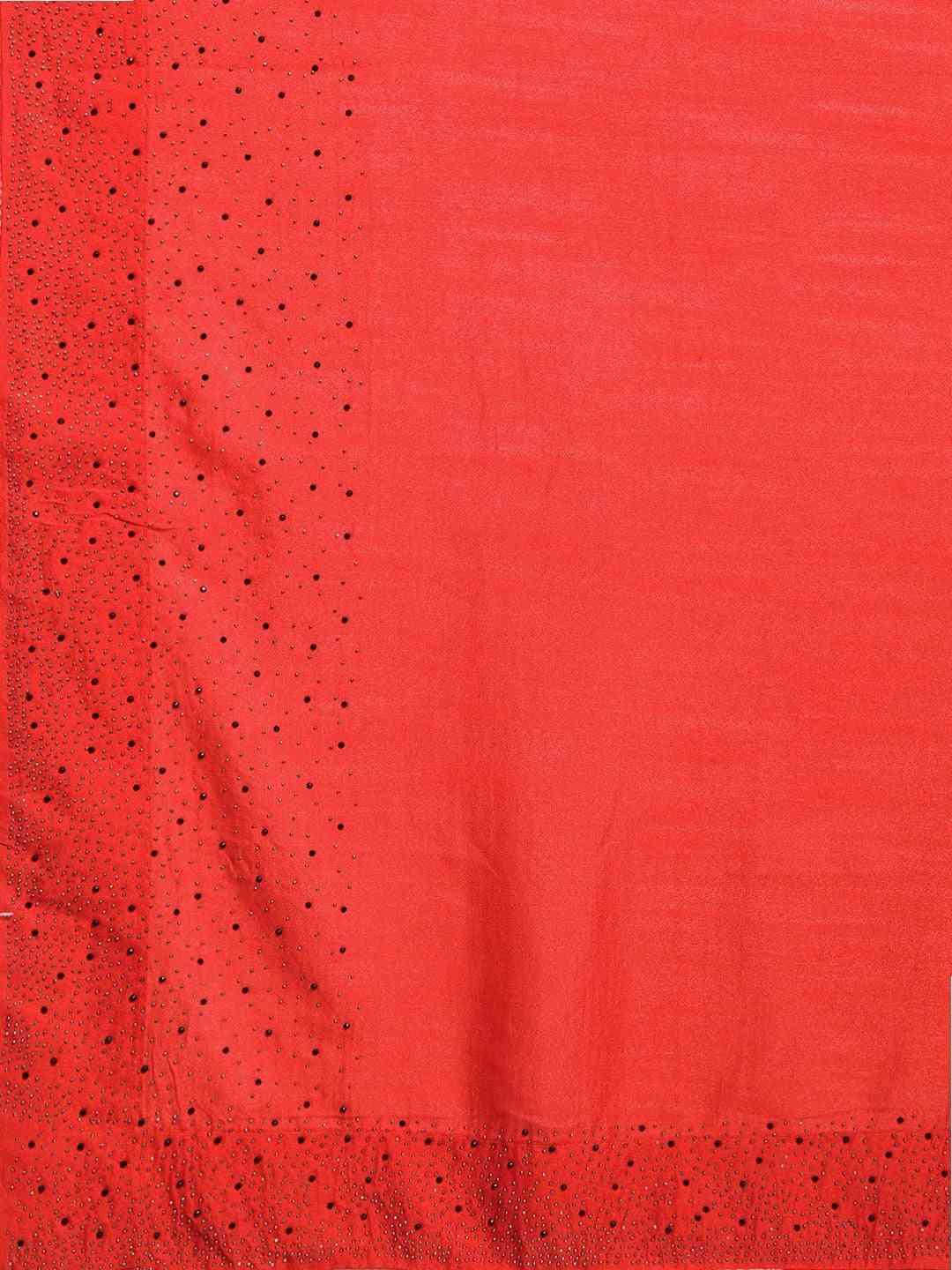 Stylish Red Colour Solid Print With Stones Work Saree