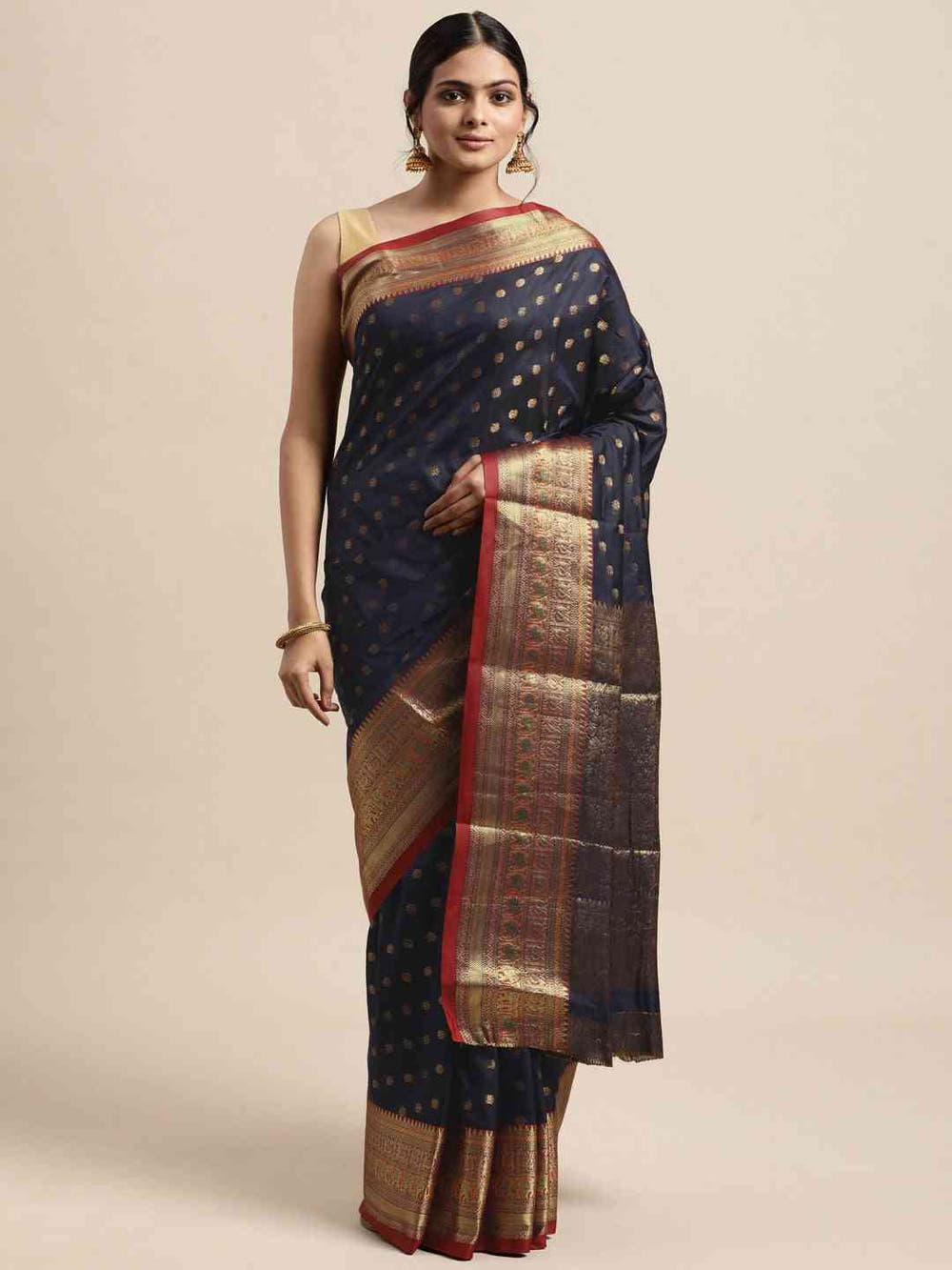 Stylish Banarasi Navy Colour Woven Design Silk Saree