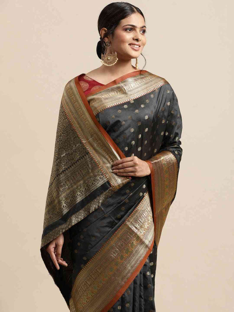 Stylish Banarasi Grey Colour Woven Design Silk Saree