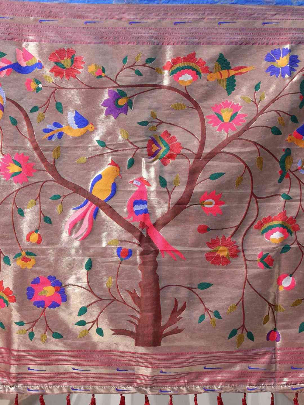Silk Blend Woven Zari Work Paithani Saree In Blue Colour