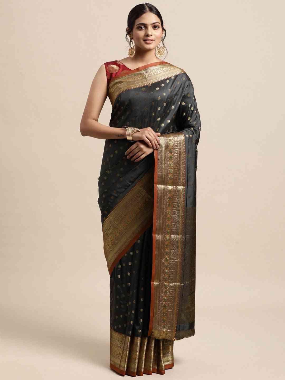 Stylish Banarasi Grey Colour Woven Design Silk Saree