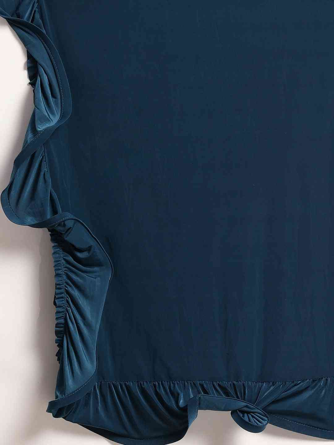 Stylish Viscose Rayon Teal Colour Solid Saree With Ruffel Border