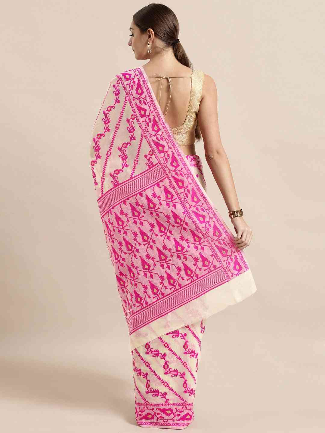 Jamdani Pink Colour Ethnic Motif Design Silk Cotton Saree
