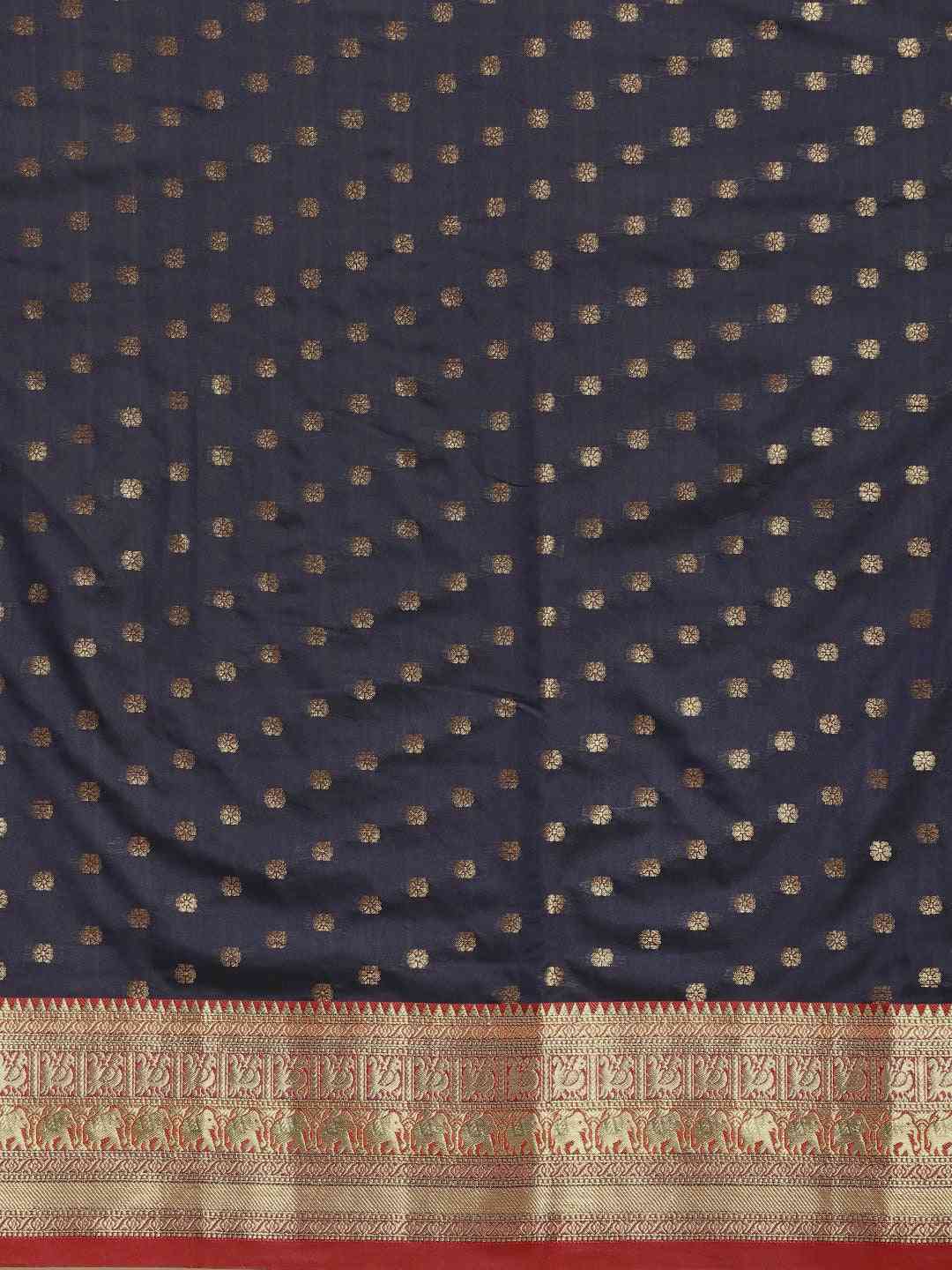 Stylish Banarasi Navy Colour Woven Design Silk Saree
