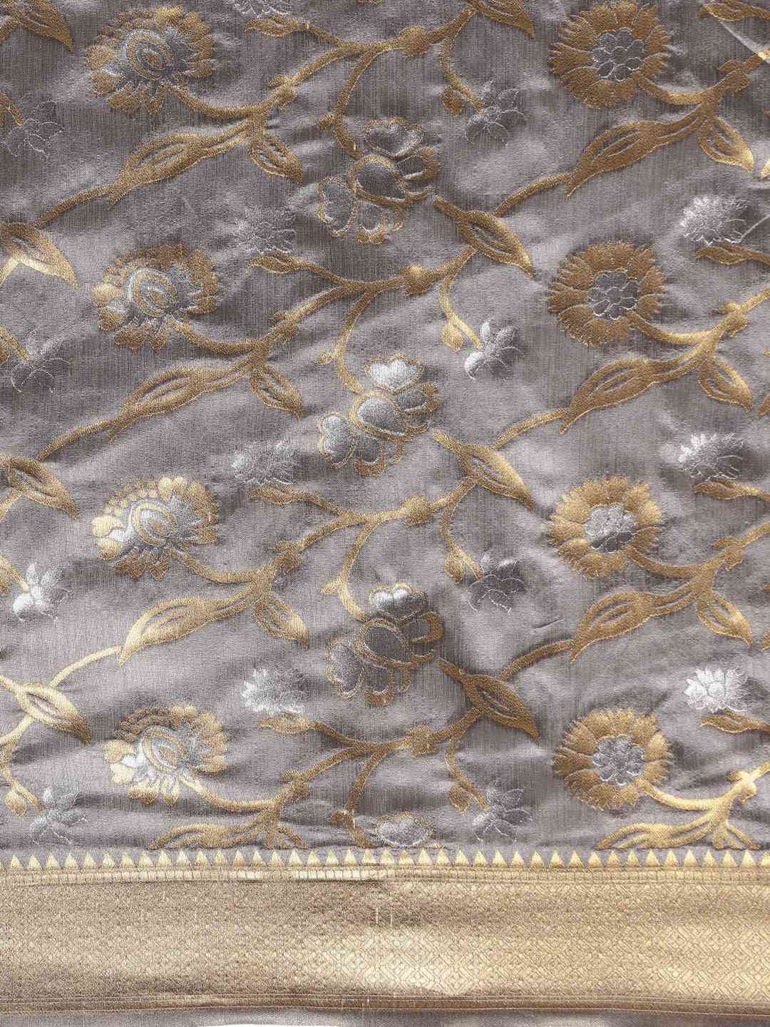 Banarasi Grey Colour Woven Design Saree With Zari Border