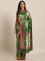 Kanjivaram Bottle Green Colour Silk Blend Woven Design Saree