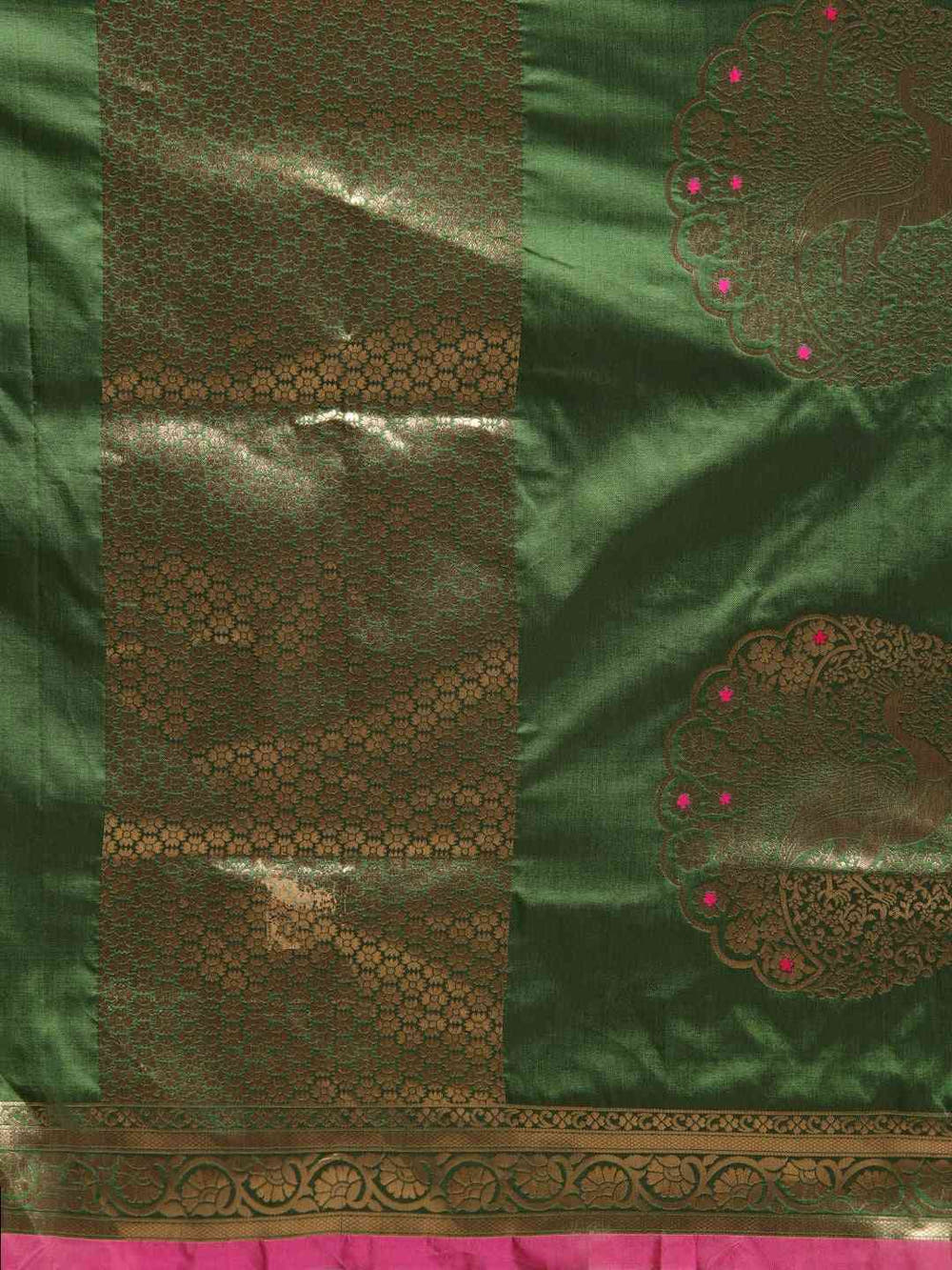 Kanjivaram Bottle Green Colour Silk Blend Woven Design Saree