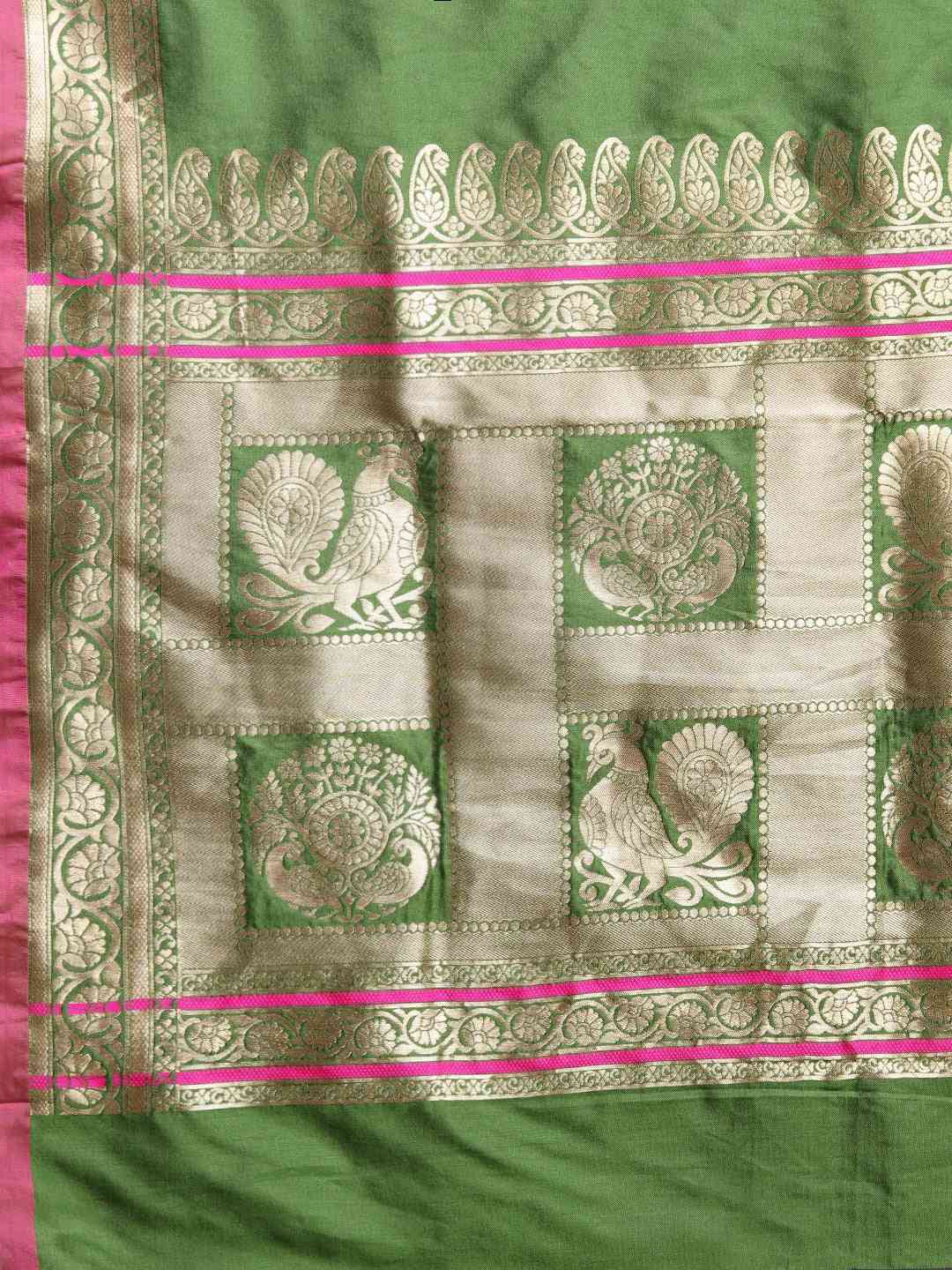 Kanjivaram Bottle Green Colour Silk Blend Woven Design Saree
