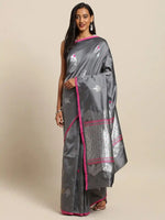 Beayutiful Kanjivaram Grey Colour Silk Blend Woven Design Saree