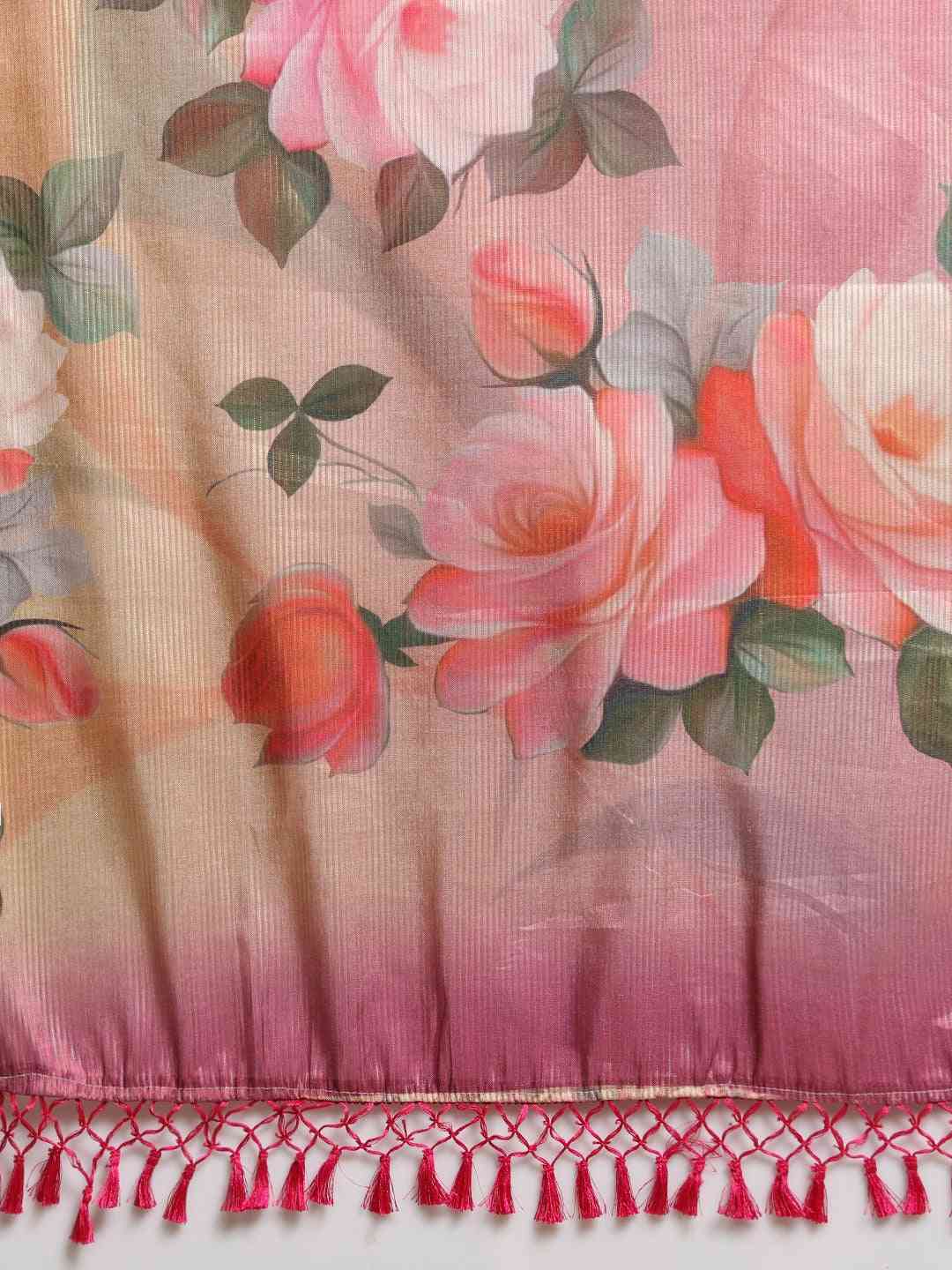 Maheshwari Muvel Floral Printed Saree With Zari Border
