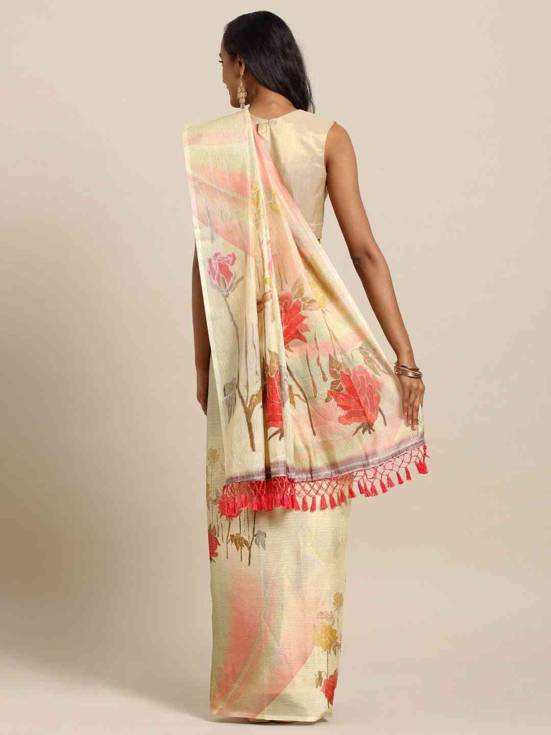 Maheshwari Yellow Colour Floral Printed Saree With Zari Border