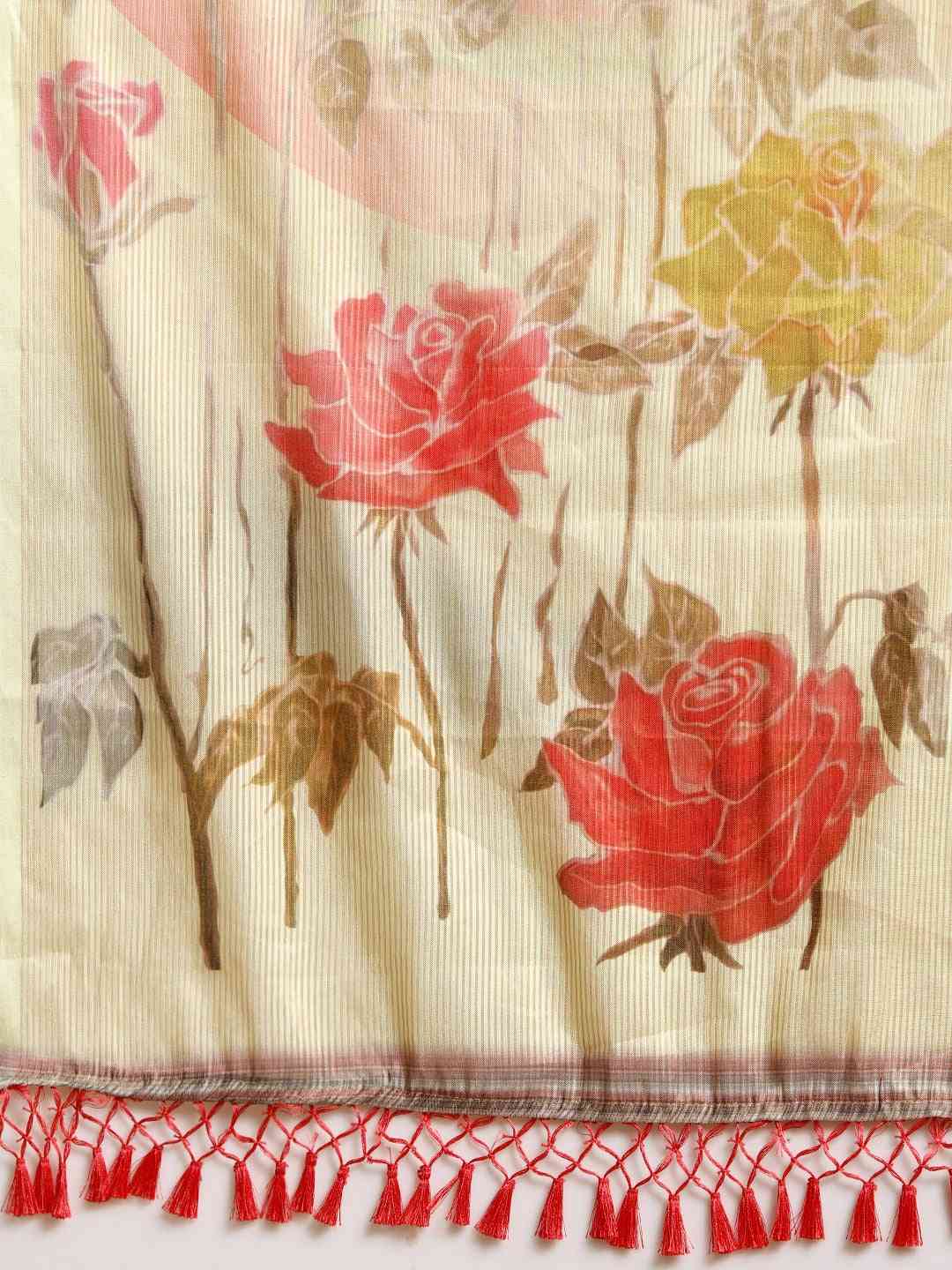 Maheshwari Yellow Colour Floral Printed Saree With Zari Border