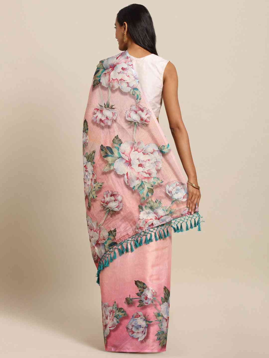 Maheshwari Floral Printed Saree With Zari Border