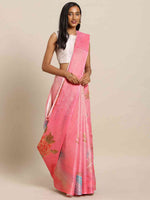 Maheshwari Floral Pink Colour Printed Saree With Zari Border