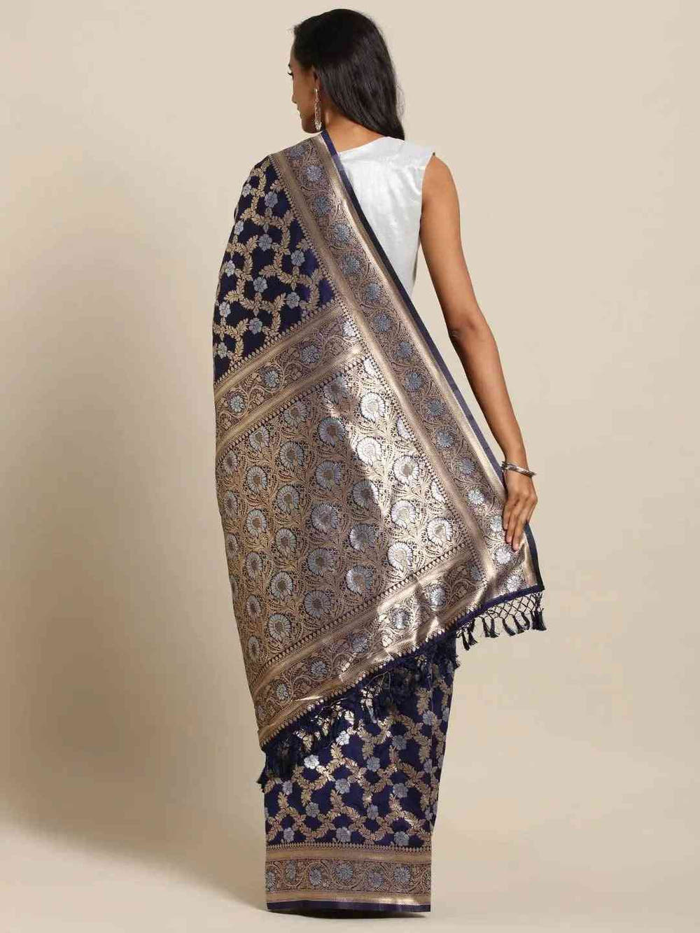 Navy Colour Pure Banarasi Silk Zari Woven Design Saree