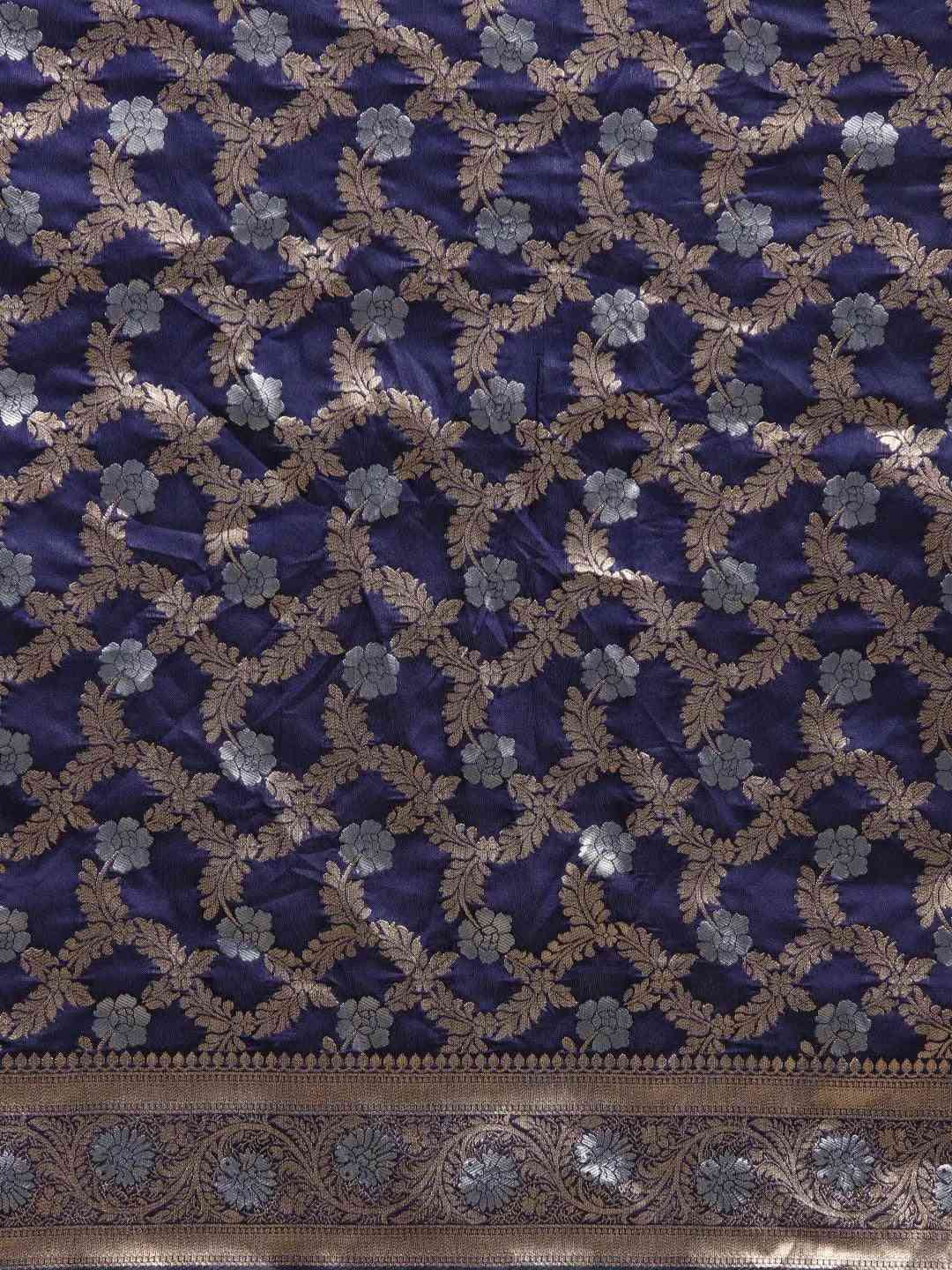 Navy Colour Pure Banarasi Silk Zari Woven Design Saree