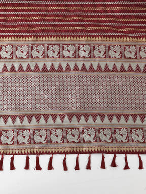 Striped Woven Design Zari Silk Blend Banarasi Saree